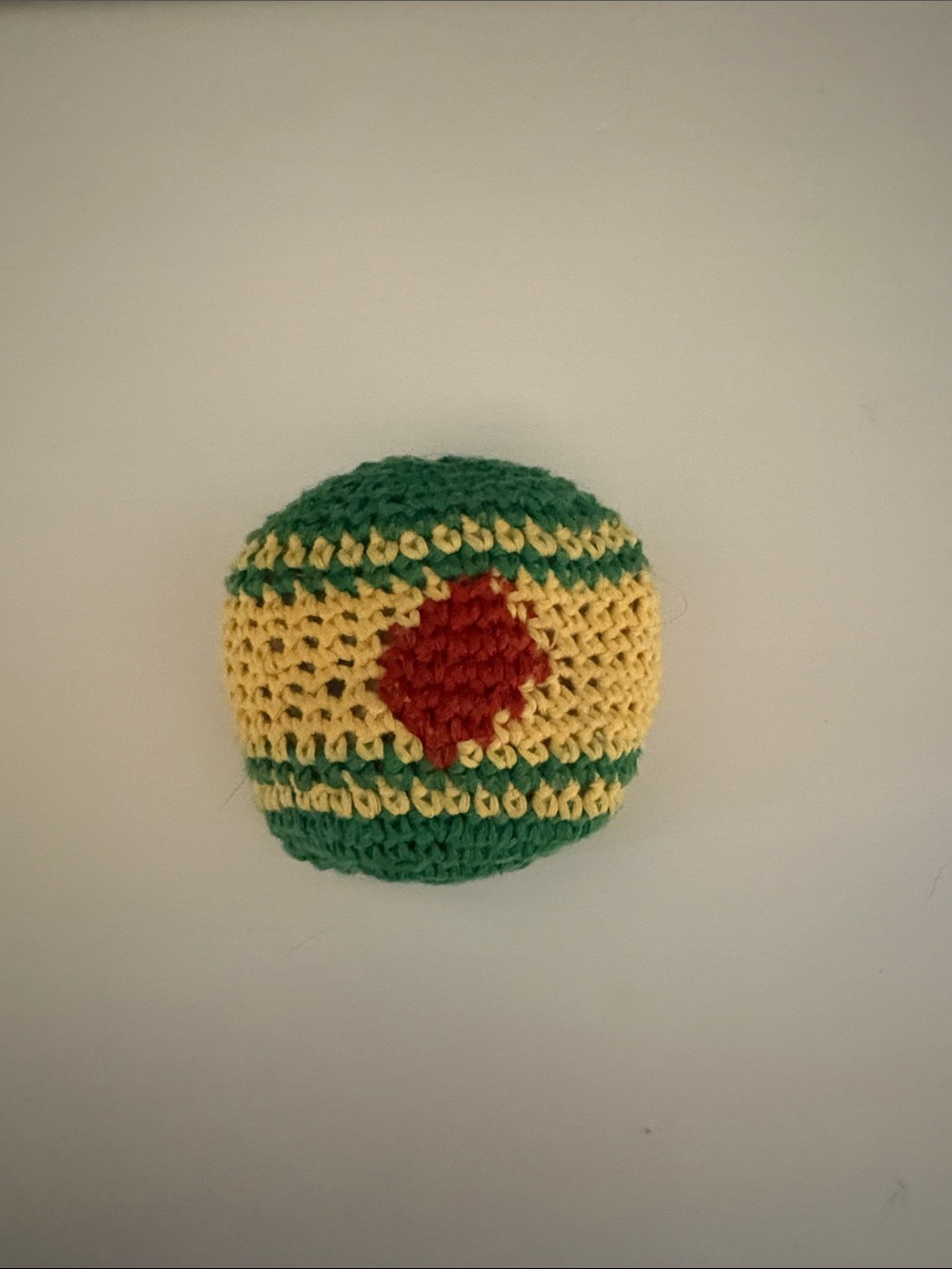 Hand-Crocheted Green, Yellow & Red Knit Pocket Ball Hackey sack